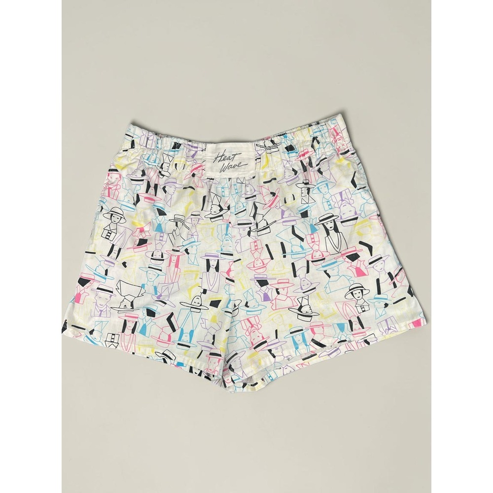 90s Vintage Heat Wave Novelty Print Shorts Size L White Multicolor Retro Summer